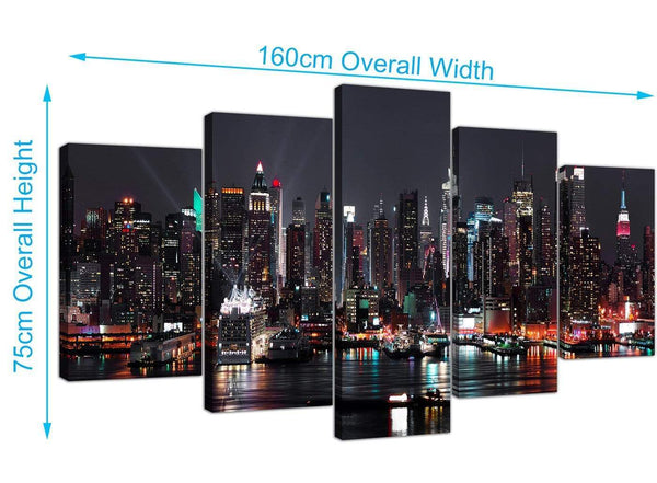 Extra Large New York River Nightime Canvas Art 160cm x 75cm 5187