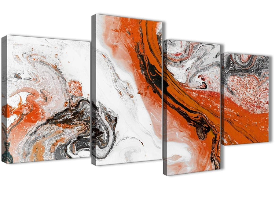 Extra Large Orange and Grey Swirl Abstract Bedroom Canvas Pictures Decor - 4461 - 130cm Set of Prints
