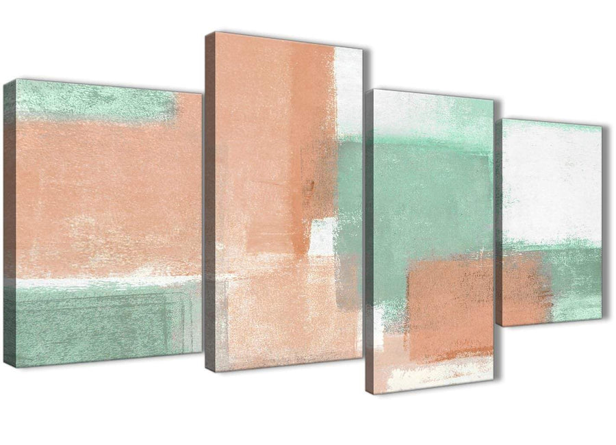 Extra Large Peach Mint Green Abstract Bedroom Canvas Pictures Decor - 4375 - 130cm Set of Prints