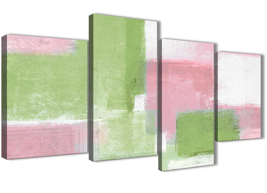 Extra Large Pink Lime Green Green Abstract Bedroom Canvas Pictures Decor - 4374 - 130cm Set of Prints
