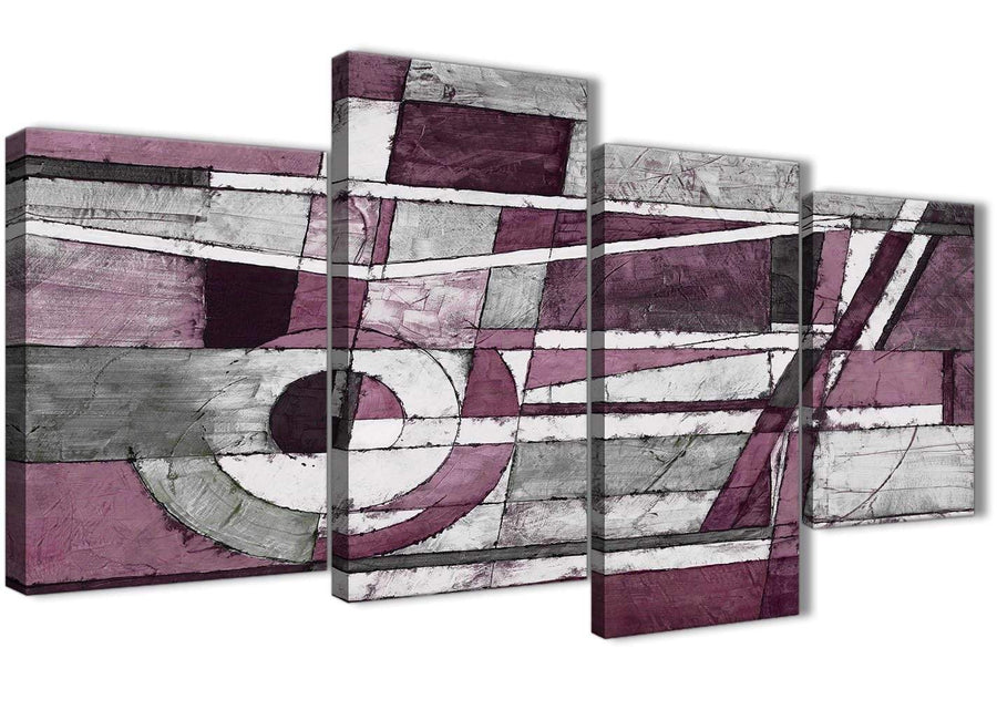 Extra Large Plum Grey White Painting Abstract Bedroom Canvas Pictures Decor - 4408 - 130cm Set of Prints