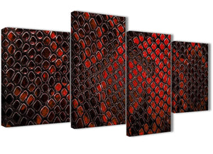 Extra Large Red Snakeskin Animal Print Abstract Living Room Canvas Pictures Decor - 4476 - 130cm Set of Prints