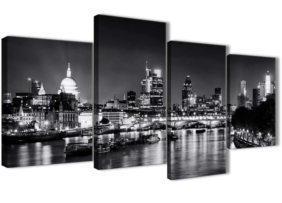 Extra Large River Thames Skyline of London Canvas Art Prints - Landscape - 4430 Black White Grey - 130cm Set of Pictures