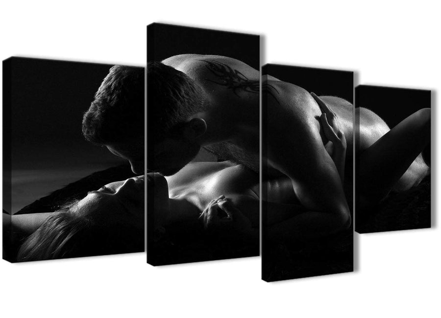 Extra Large Romantic Nude Couple Erotica Canvas Wall Art - 4444 Black White - 130cm Set of Pictures