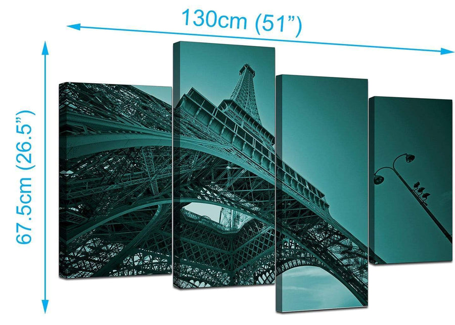 4 Panel Set of Living-Room Teal Canvas Picture