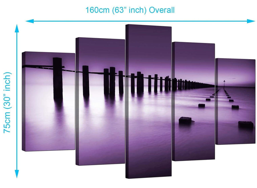 5 Panel Set of Living-Room Purple Canvas Picture