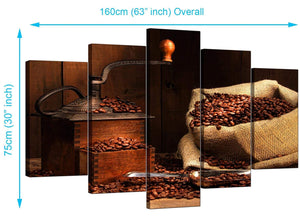 Five Part Set of Living-Room Brown Canvas Pictures