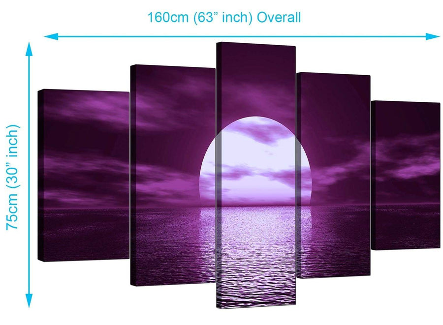 Five Part Set of Modern Purple Canvas Picture