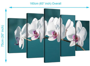 Extra Large Floral Canvas Pictures Blue Green 160cm x 75cm 5115