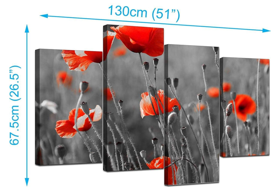 4 Part Set of Living-Room Red Canvas Wall Art