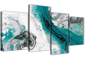 Extra Large Teal and Grey Swirl Abstract Bedroom Canvas Pictures Decor - 4468 - 130cm Set of Prints
