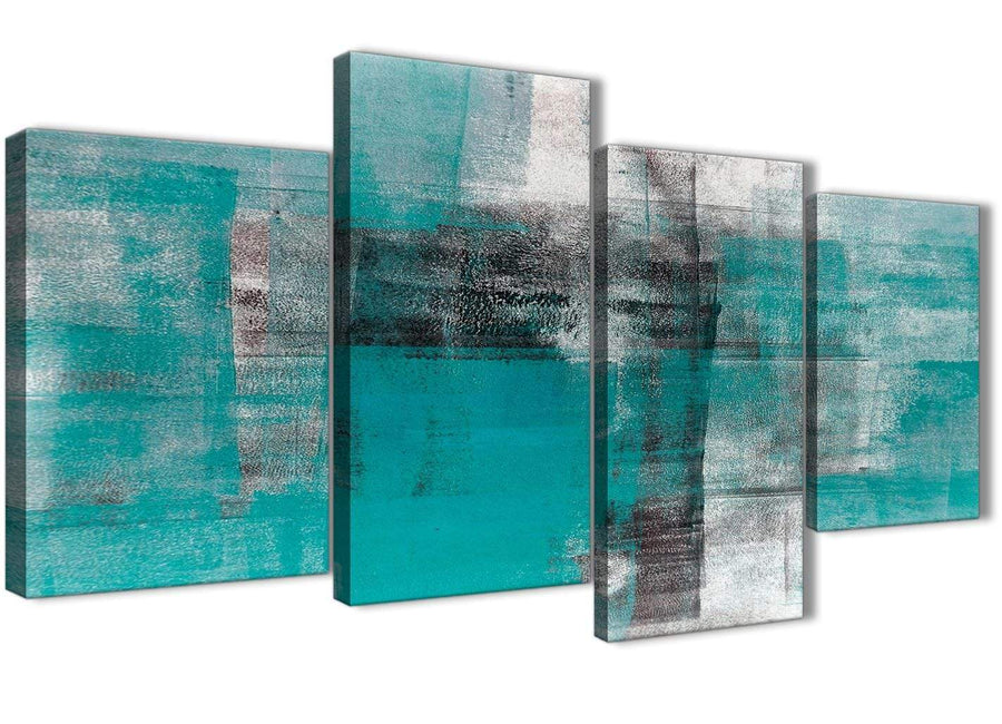 Extra Large Teal Black White Painting Abstract Living Room Canvas Pictures Decor - 4399 - 130cm Set of Prints