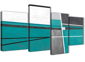 Extra Large Teal Grey Painting Abstract Bedroom Canvas Pictures Decor - 4389 - 130cm Set of Prints