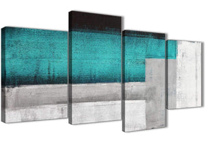 Extra Large Teal Turquoise Grey Painting Abstract Bedroom Canvas Pictures Decor - 4429 - 130cm Set of Prints