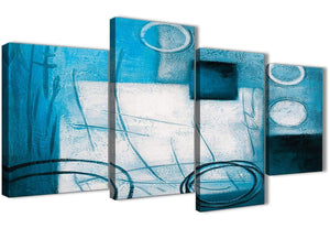 Extra Large Teal White Painting Abstract Bedroom Canvas Wall Art Decor - 4432 - 130cm Set of Prints
