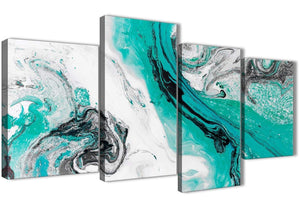 Extra Large Turquoise and Grey Swirl Abstract Living Room Canvas Pictures Decor - 4460 - 130cm Set of Prints
