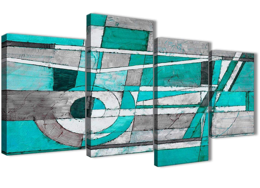 Extra Large Turquoise Grey Painting Abstract Bedroom Canvas Wall Art Decor - 4403 - 130cm Set of Prints