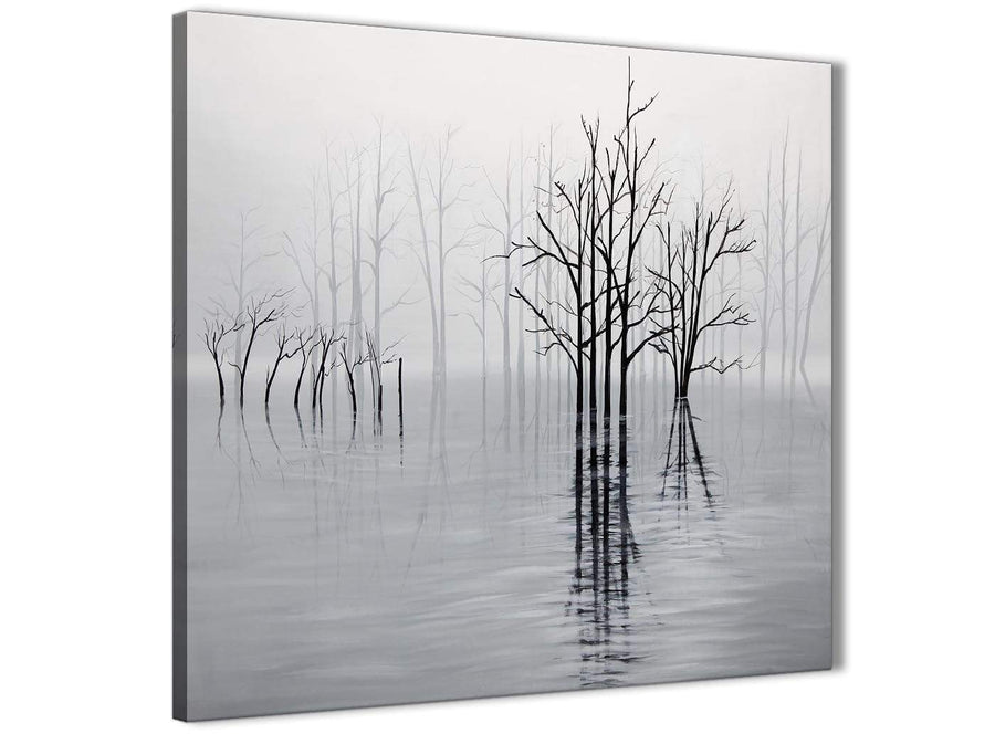 Framed Black White Grey Tree Landscape Painting Stairway Canvas Wall Art Decorations - 1s416m - 64cm Square Print