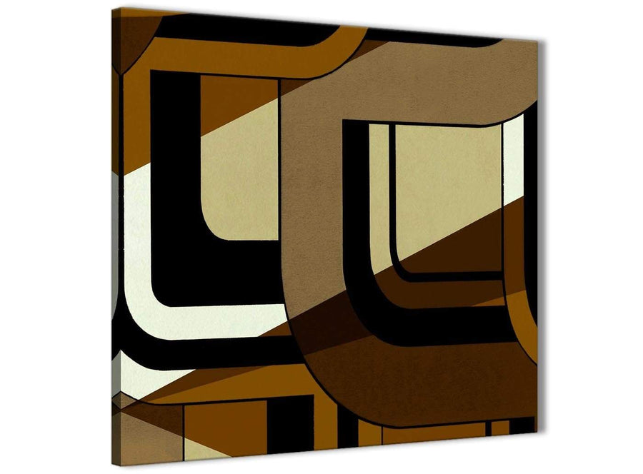 Framed Brown Cream Painting Living Room Canvas Pictures Decor - Abstract 1s413m - 64cm Square Print