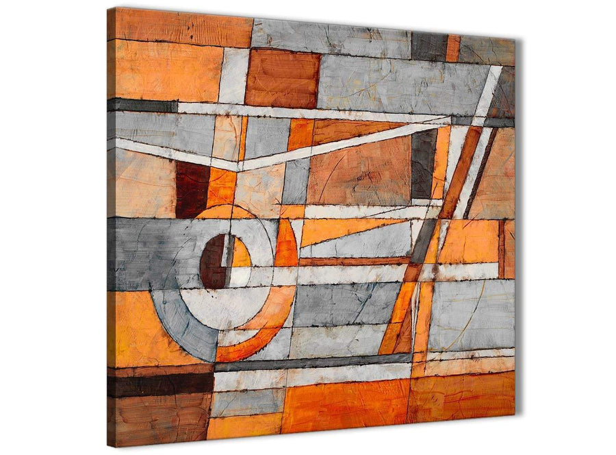 Framed Burnt Orange Grey Painting Kitchen Canvas Pictures Decorations - Abstract 1s405m - 64cm Square Print