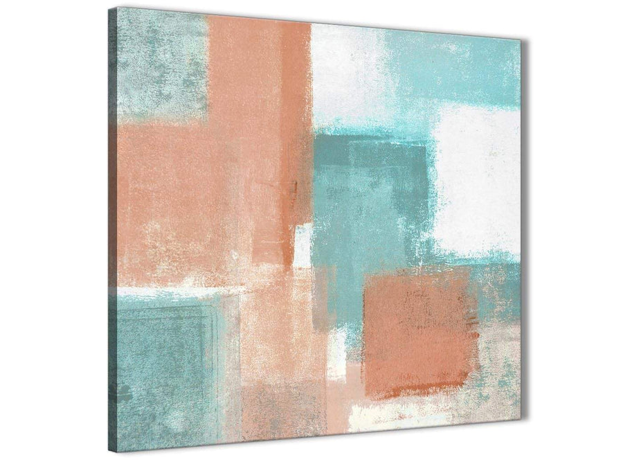 Framed Coral Turquoise Living Room Canvas Wall Art Decor - Abstract 1s366m - 64cm Square Print