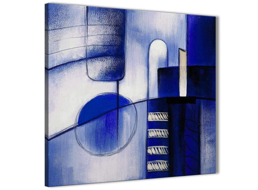 Framed Indigo Blue Cream Painting Hallway Canvas Wall Art Decor - Abstract 1s418m - 64cm Square Print