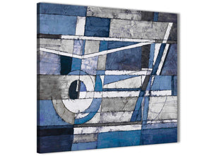 Framed Indigo Blue White Painting Living Room Canvas Wall Art Decorations - Abstract 1s404m - 64cm Square Print