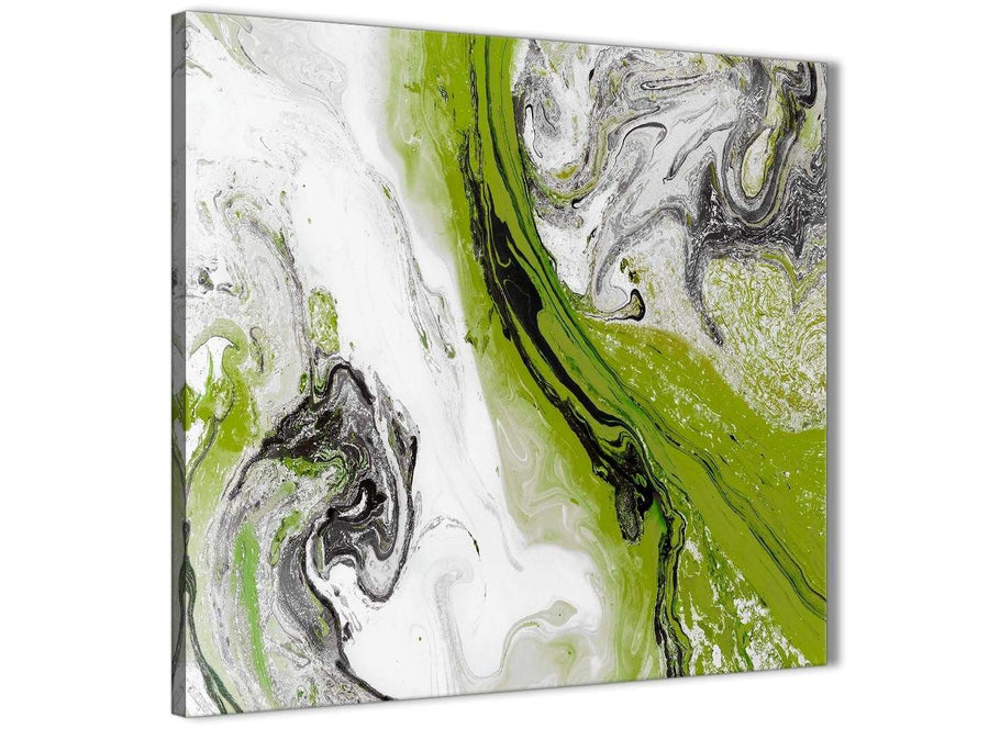 Framed Lime Green and Grey Swirl Living Room Canvas Wall Art Decorations - Abstract 1s464m - 64cm Square Print