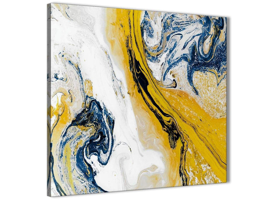 Framed Mustard Yellow and Blue Swirl Kitchen Canvas Pictures Decorations - Abstract 1s469m - 64cm Square Print