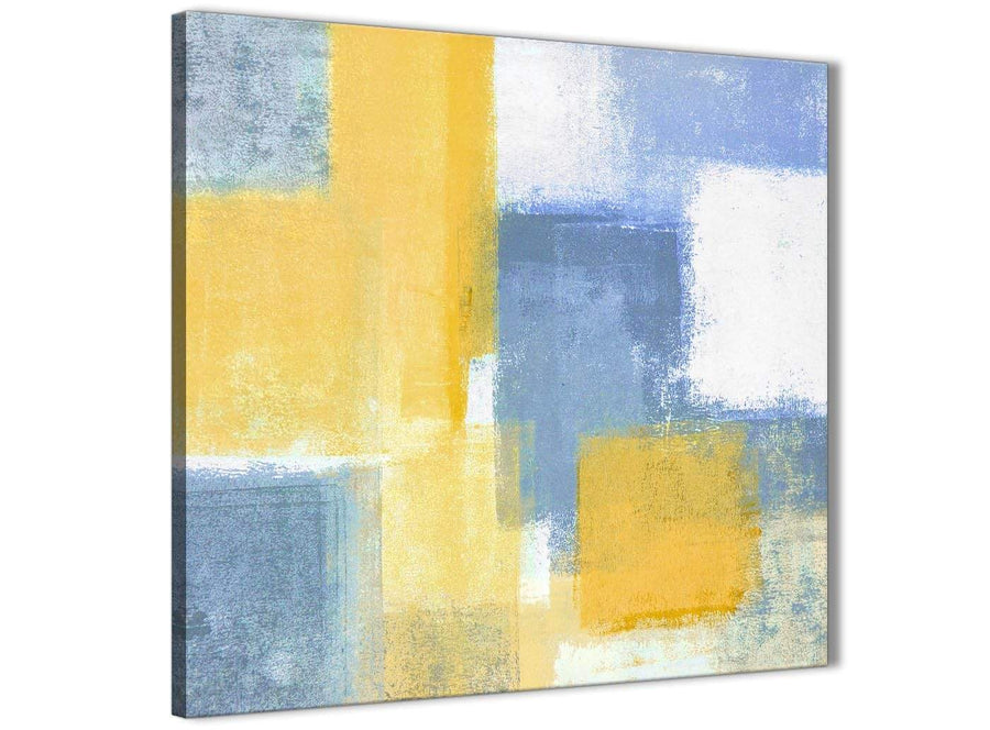 Framed Mustard Yellow Blue Stairway Canvas Wall Art Decor - Abstract 1s371m - 64cm Square Print