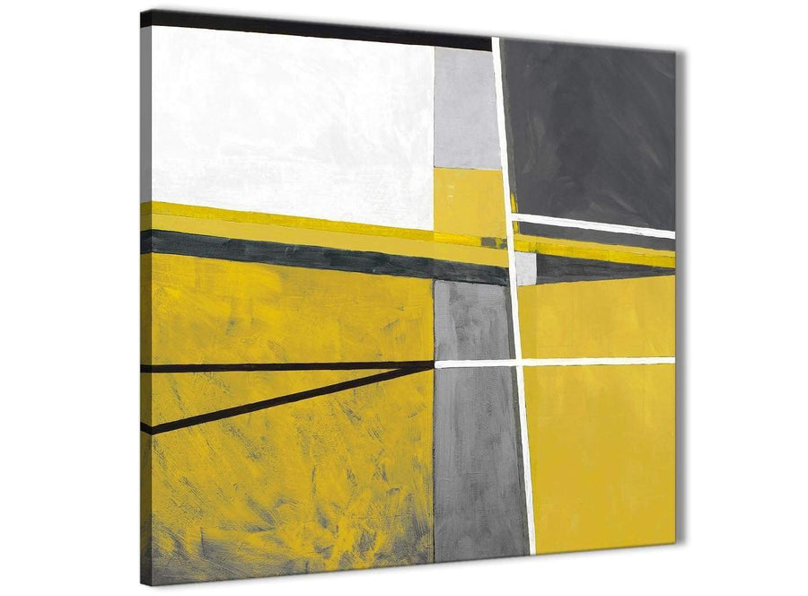 Framed Mustard Yellow Grey Painting Hallway Canvas Pictures Decor - Abstract 1s388m - 64cm Square Print