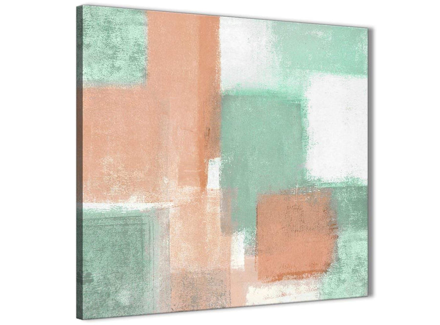 Framed Peach Mint Green Hallway Canvas Wall Art Decor - Abstract 1s375m - 64cm Square Print