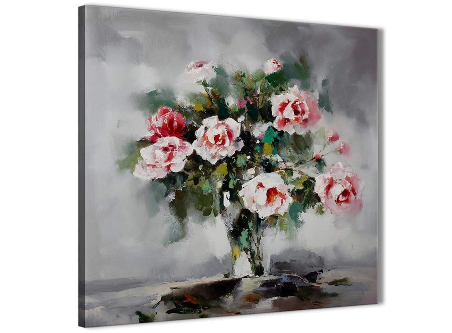 Framed Pink Grey Flowers Painting Stairway Canvas Wall Art Decorations - Abstract 1s442m - 64cm Square Print