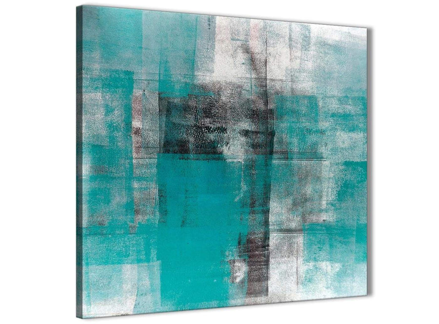 Framed Teal Black White Painting Stairway Canvas Pictures Decorations - Abstract 1s399m - 64cm Square Print