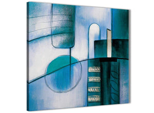 Framed Teal Cream Painting Living Room Canvas Pictures Decor - Abstract 1s417m - 64cm Square Print