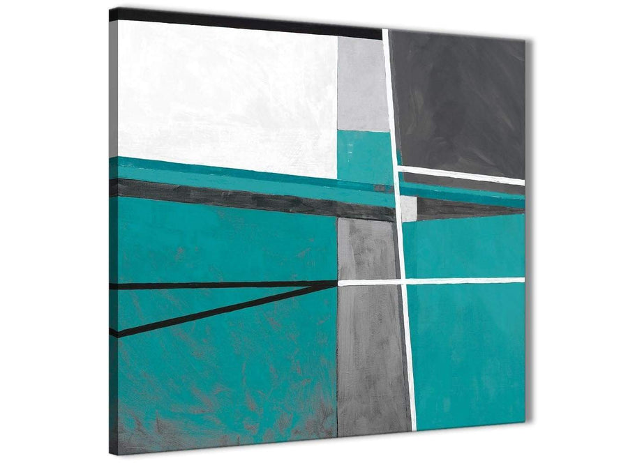 Framed Teal Grey Painting Kitchen Canvas Wall Art Decorations - Abstract 1s389m - 64cm Square Print