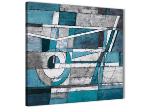 Framed Teal Grey Painting Living Room Canvas Pictures Decor - Abstract 1s402m - 64cm Square Print