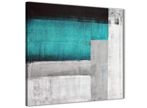 Framed Teal Turquoise Grey Painting Living Room Canvas Wall Art Decor - Abstract 1s429m - 64cm Square Print