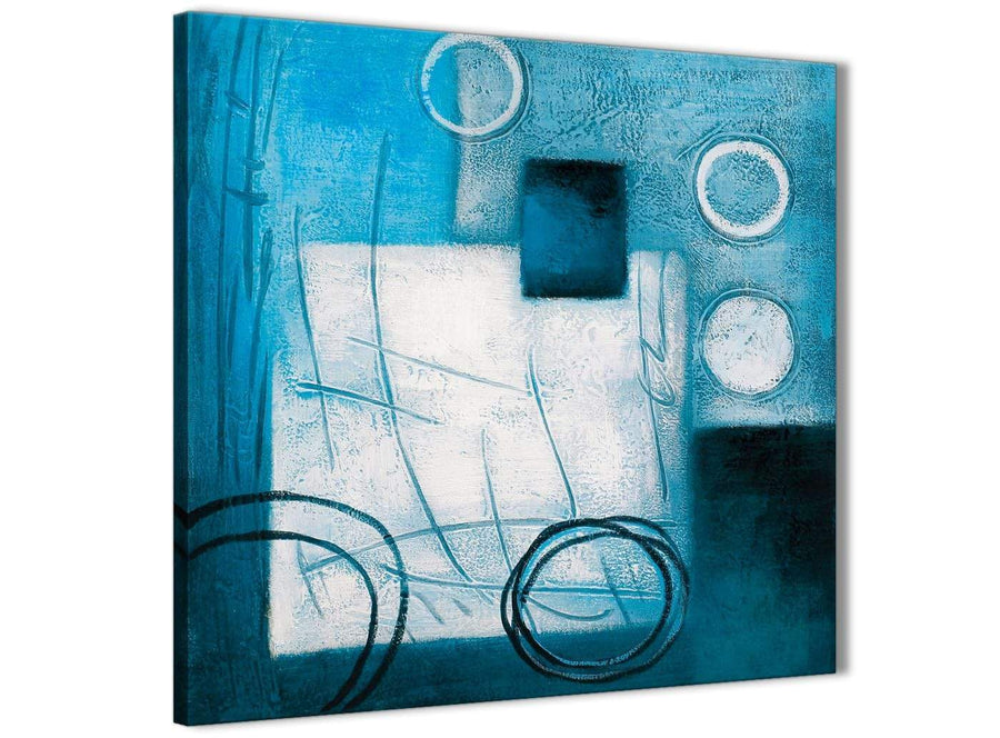 Framed Teal White Painting Hallway Canvas Wall Art Decor - Abstract 1s432m - 64cm Square Print