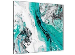 Framed Turquoise and Grey Swirl Living Room Canvas Pictures Decor - Abstract 1s460m - 64cm Square Print