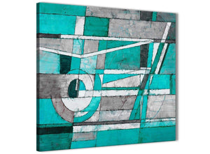 Framed Turquoise Grey Painting Living Room Canvas Pictures Decorations - Abstract 1s403m - 64cm Square Print