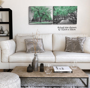 Green Grey Black Canvas Wall Art - Trees Leaves Blossom - Set of 2 Pictures