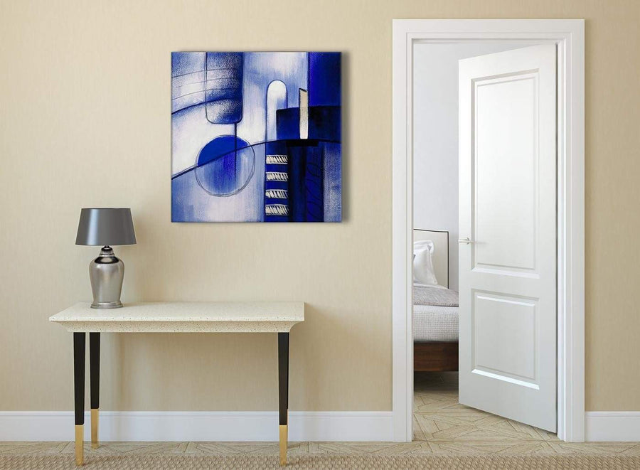Indigo Blue Cream Painting Abstract Hallway Canvas Pictures Decor 1s418l - 79cm Square Print