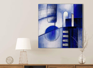 Indigo Blue Cream Painting Bathroom Canvas Wall Art Accessories - Abstract 1s418s - 49cm Square Print