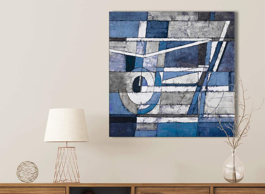 Indigo Blue White Painting Bathroom Canvas Pictures Accessories - Abstract 1s404s - 49cm Square Print