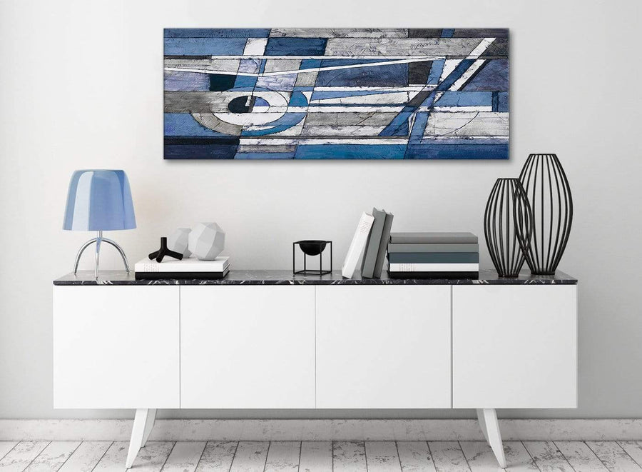 Indigo Blue White Painting Bedroom Canvas Wall Art Accessories - Abstract 1404 - 120cm Print
