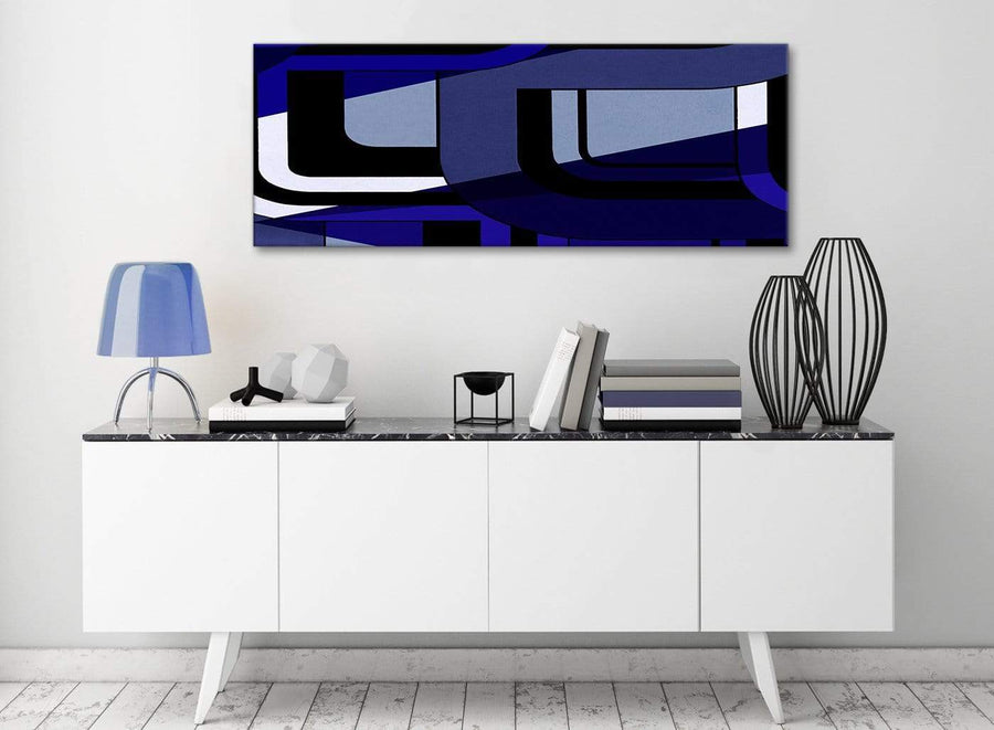 Indigo Navy Blue Painting Living Room Canvas Wall Art Accessories - Abstract 1411 - 120cm Print