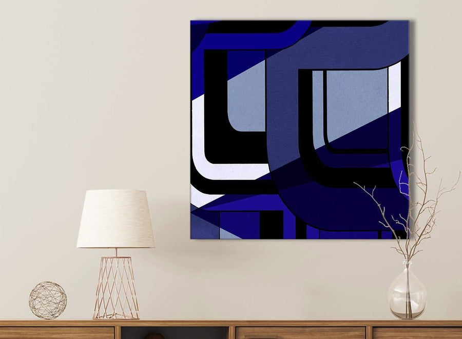 Indigo Navy Blue Painting Bathroom Canvas Wall Art Accessories - Abstract 1s411s - 49cm Square Print
