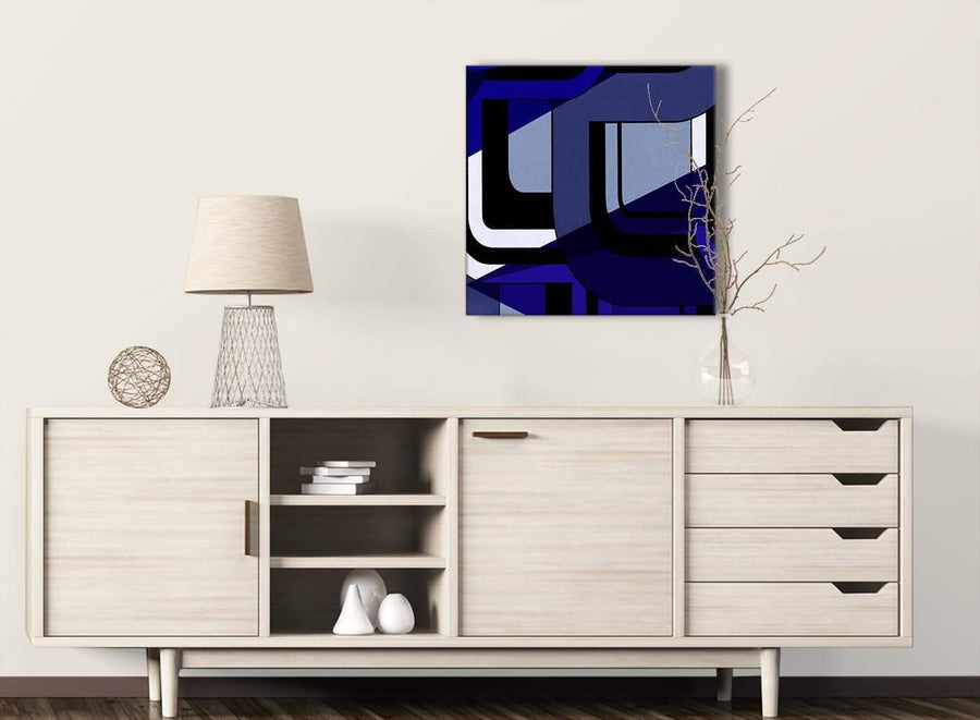 Indigo Navy Blue Painting Living Room Canvas Wall Art Decorations - Abstract 1s411m - 64cm Square Print