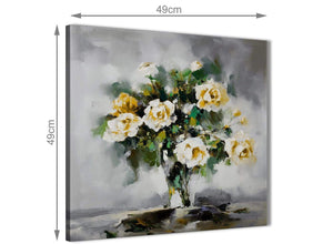 Inexpensive Mustard Yellow Grey Flowers Painting Bathroom Canvas Pictures Accessories - Abstract 1s443s - 49cm Square Print